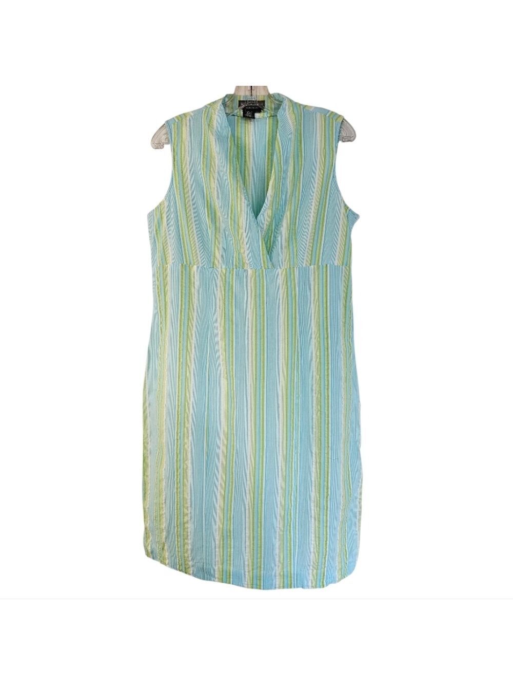 THE J PETERMAN CO 100% Cotton Striped Sleeveless Seersucker Midi Dress Size 14